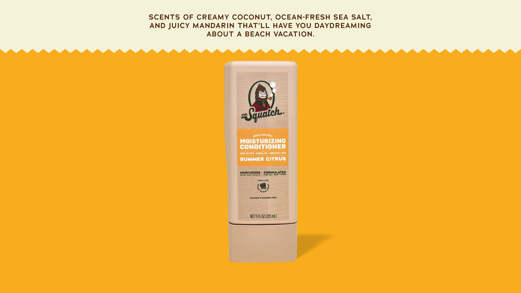 Brand and ingredient story panel for Dr. Squatch Summer Citrus Conditioner