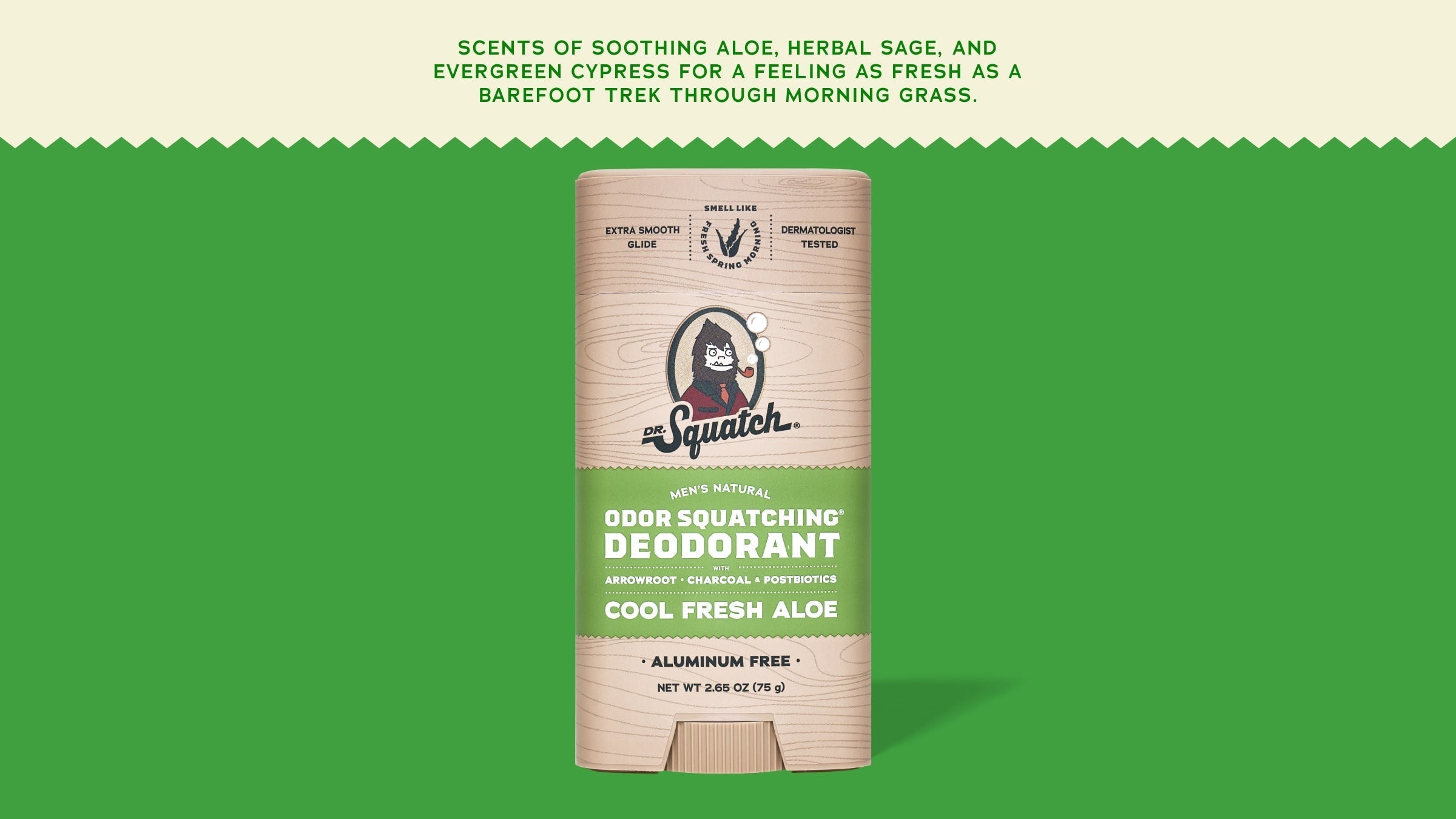Brand and ingredient story panel for Dr. Squatch Cool Fresh Aloe Deodorant