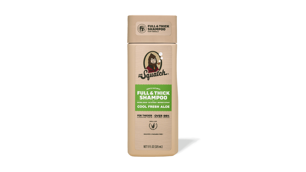 Shampoo bottle with a green label on a green background