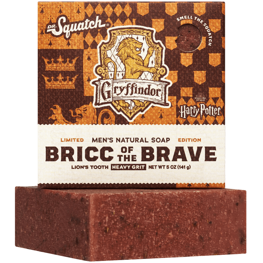 Promotional graphic for Dr. Squatch Bricc of the Brave bar soap