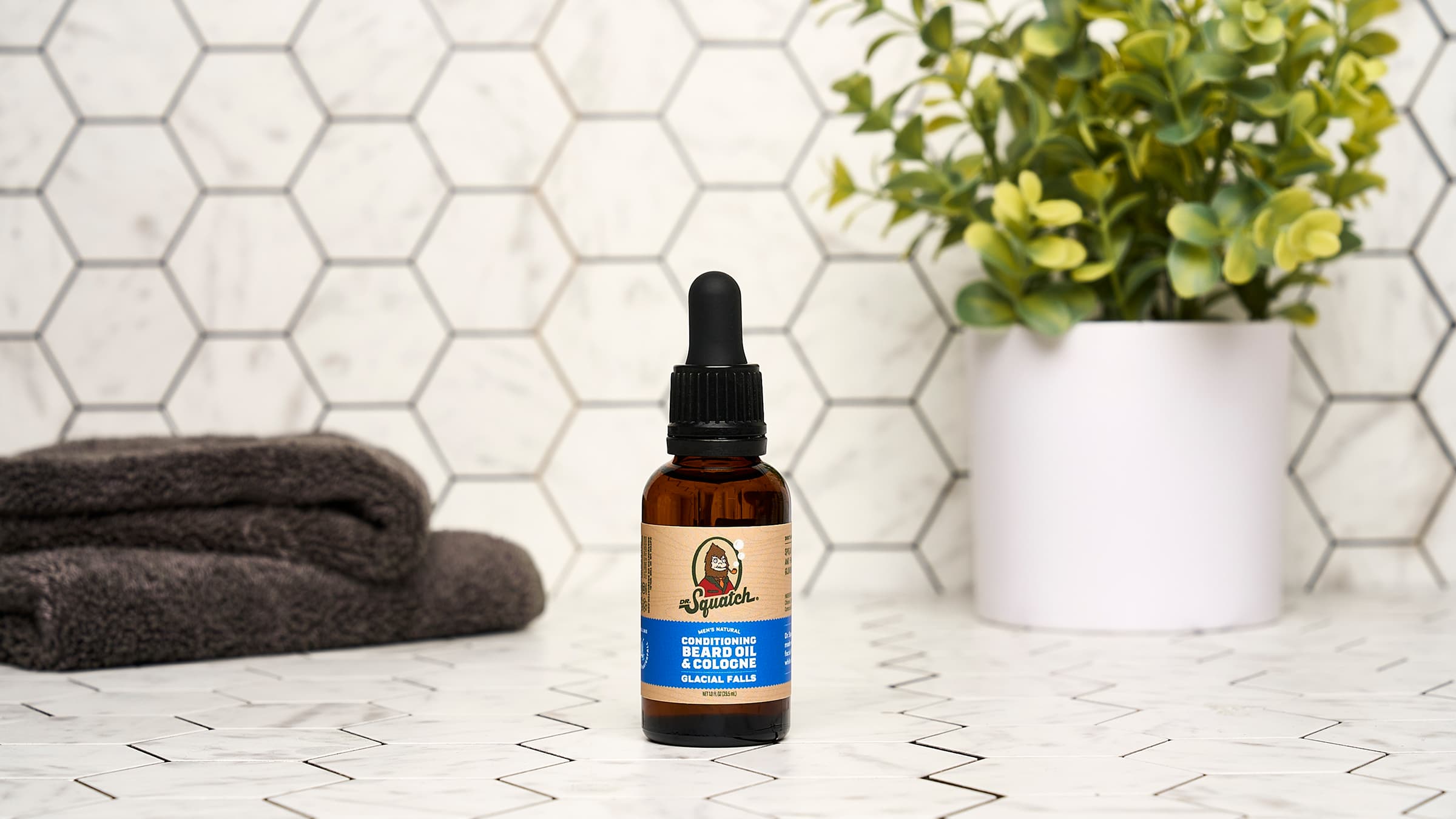 Lifestyle photo featuring Dr. Squatch Conditioning Beard Oil & Cologne Glacial Falls