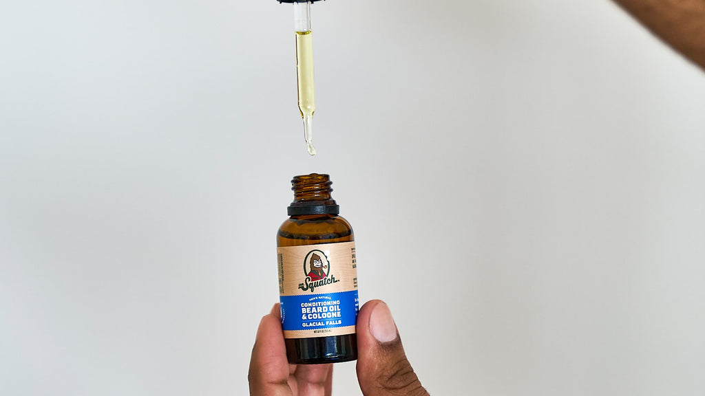 Dr. Squatch Conditioning Beard Oil & Cologne Glacial Falls being used