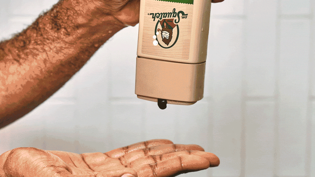 Dr. Squatch Pine Tar Shampoo being used