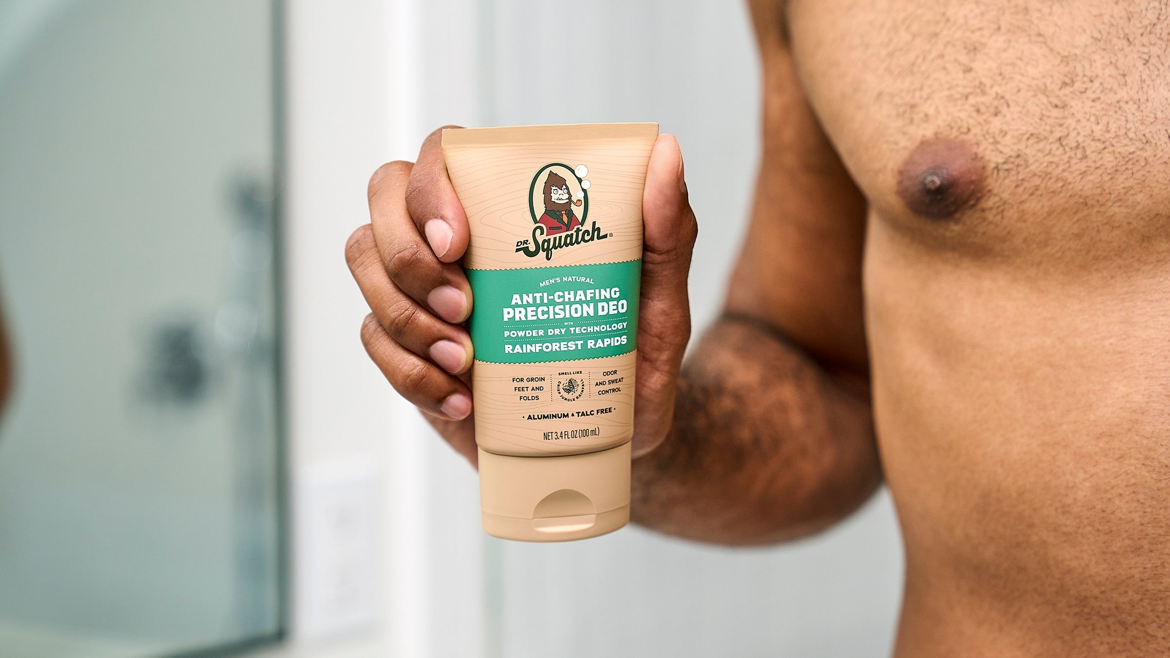 Dr. Squatch Rainforest Rapids Precision Deo deodorant being used