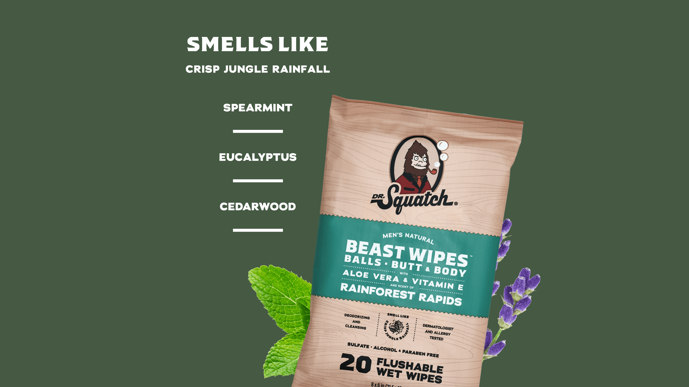 Dr. Squatch Rainforest Rapids Wipes being used