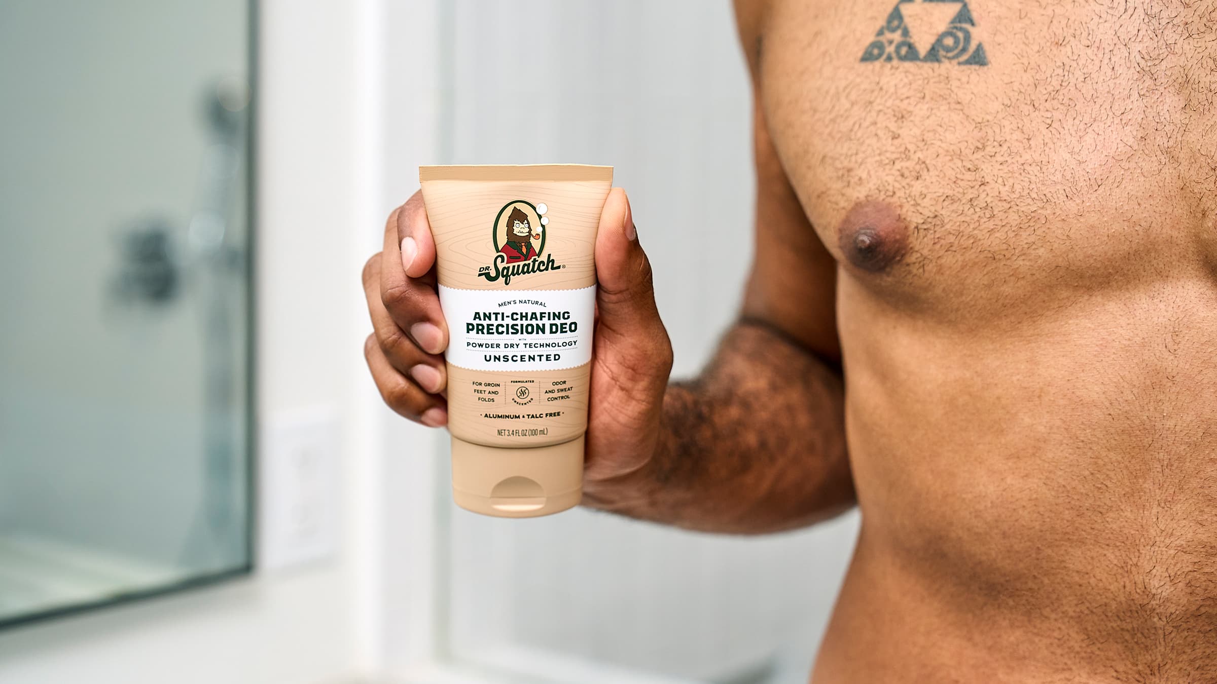 Dr. Squatch Unscented Precision Deo deodorant being used