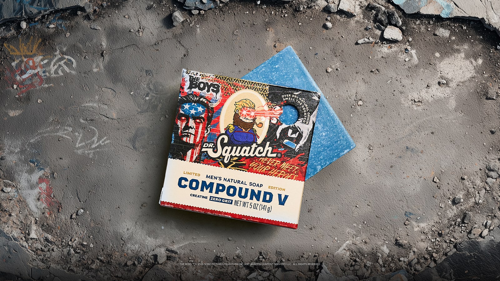 Lifestyle photo featuring Dr. Squatch Compound V bar soap