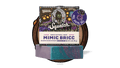 Dr. Squatch Mimic Bricc bar soap in purple and teal with packaging and digital dice against white background.