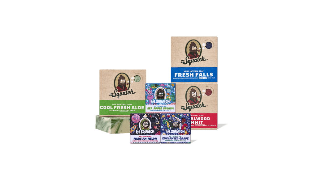 squatch family pack bundle image, 3 lil squatch soaps and 3 other soaps