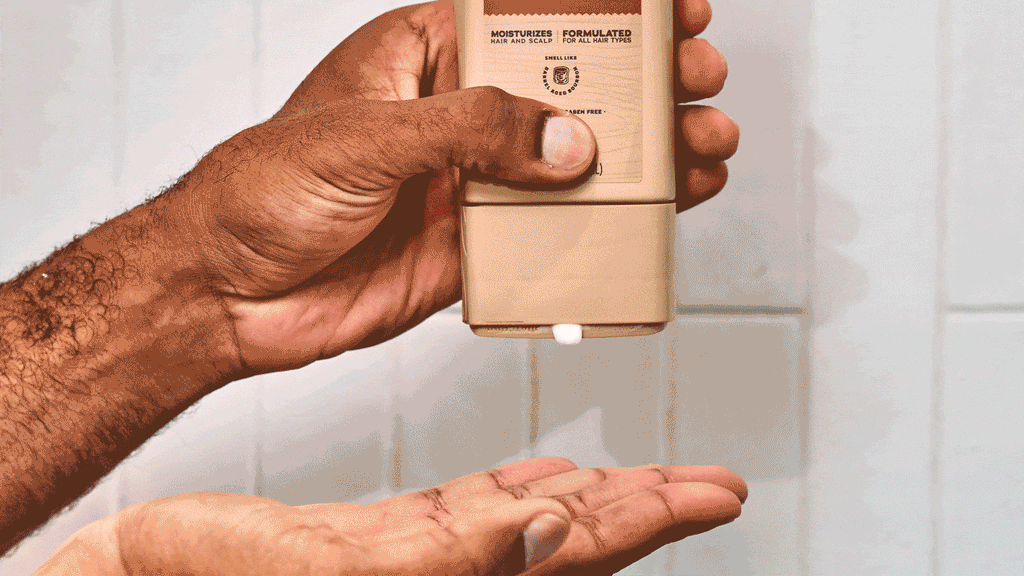 Dr. Squatch Wood Barrel Bourbon Conditioner being used