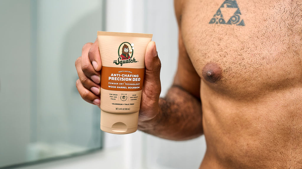 Dr. Squatch Wood Barrel Bourbon Precision Deo deodorant being used