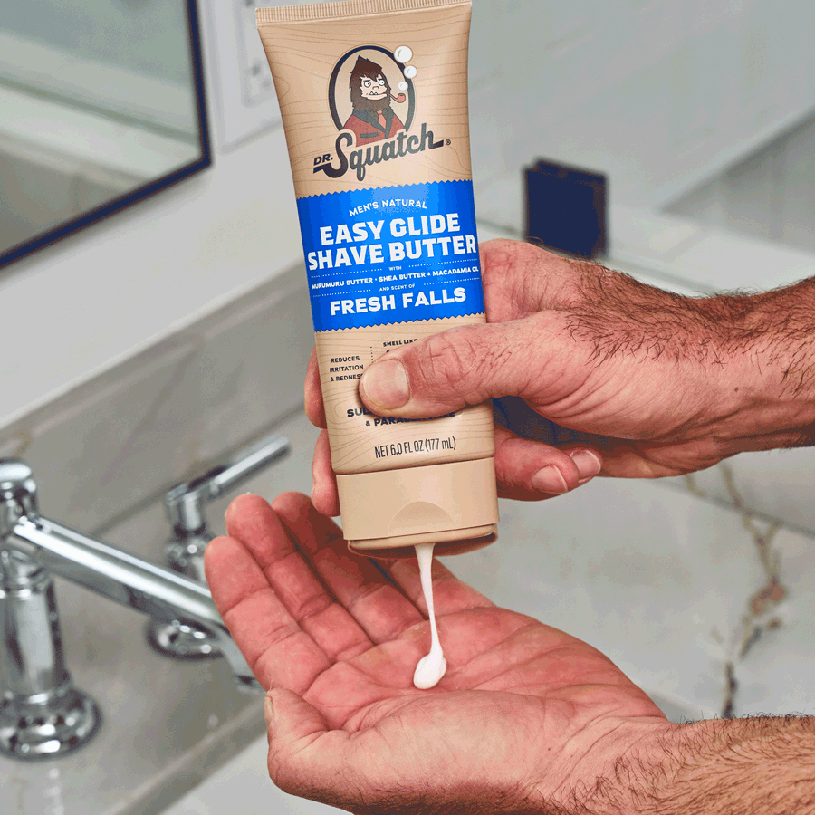 Animated demonstration of Dr. Squatch Easy Glide Shave Butter Fresh Falls